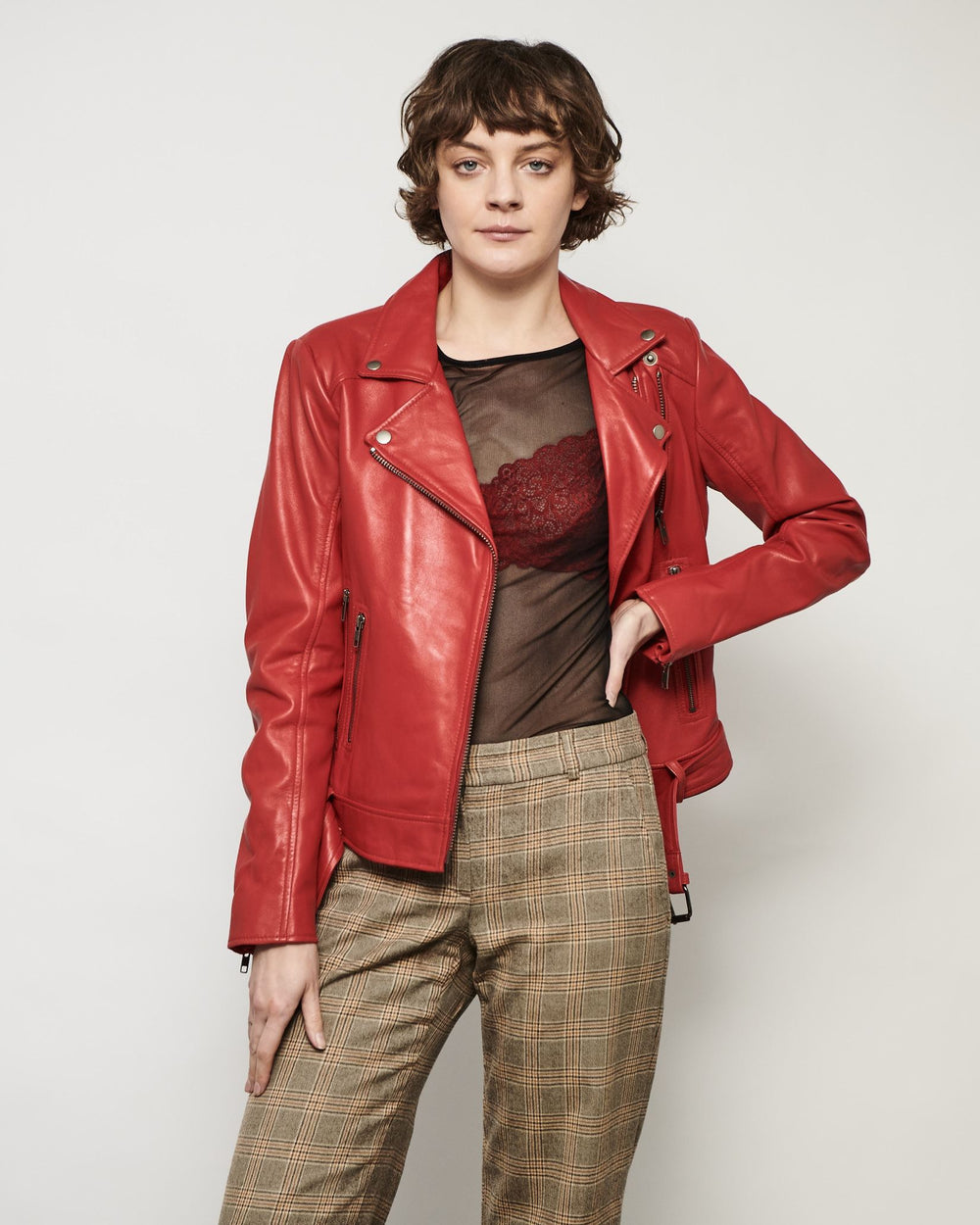 MODERN VICE DOUBLE ZIP MOTO JACKET in CANDY RED