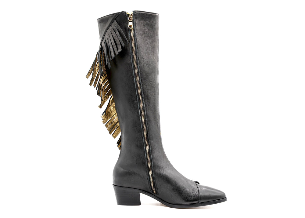 FREEDOM FIGHTER FRINGE BOOT - BLACK - MADE TO ORDER