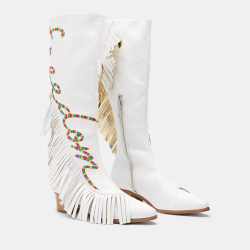 FREEDOM FIGHTER FRINGE BOOT - WHITE - MADE TO ORDER