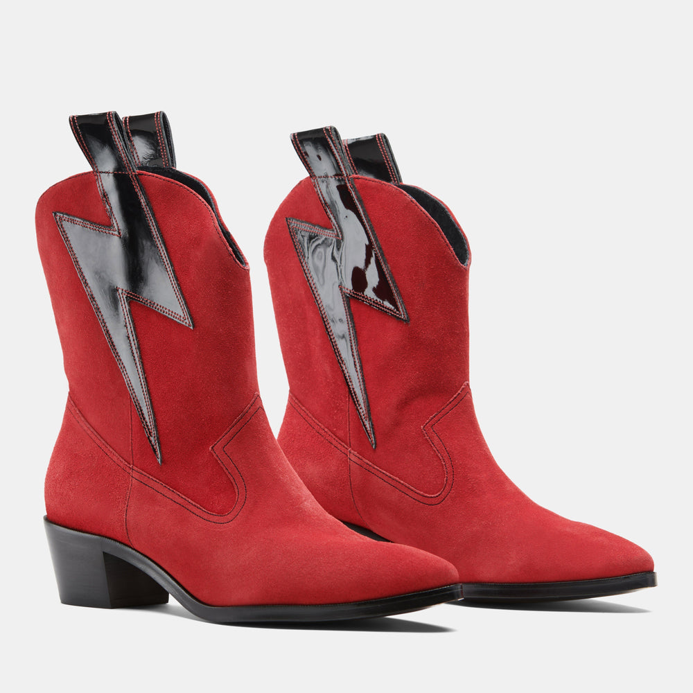 BOLT WESTERN RED SUEDE/BLACK PATENT