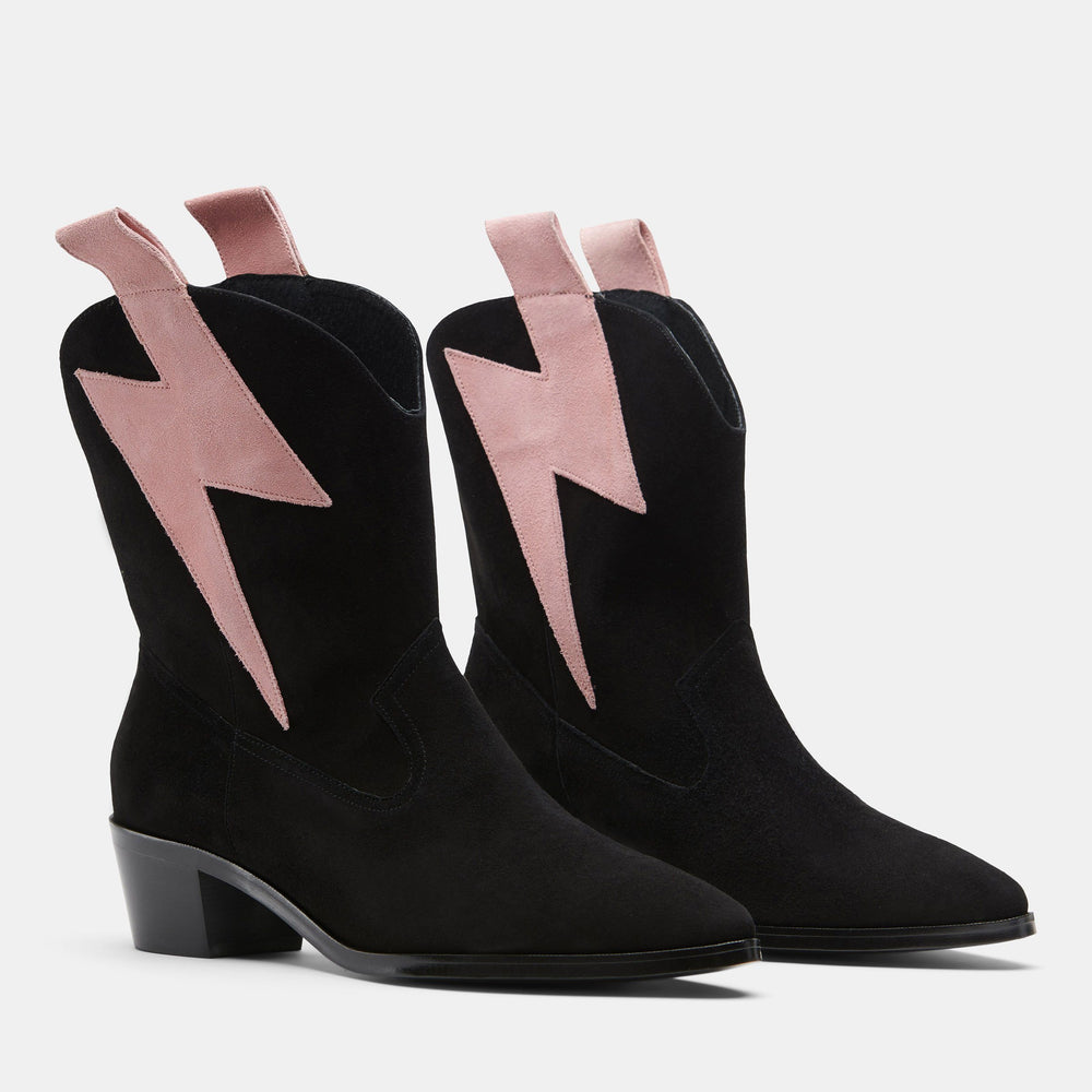 BOLT WESTERN SUEDE BLACK/PINK SUEDE - MADE TO ORDER