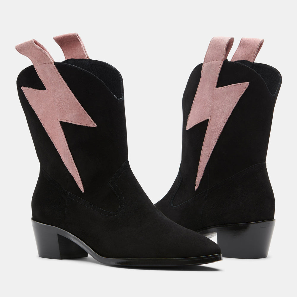 BOLT WESTERN SUEDE BLACK/PINK SUEDE - MADE TO ORDER