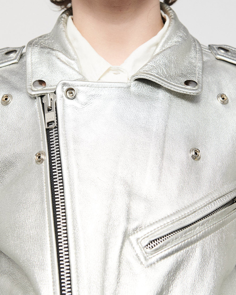 MODERN VICE METALLIC SILVER MOTO JACKET