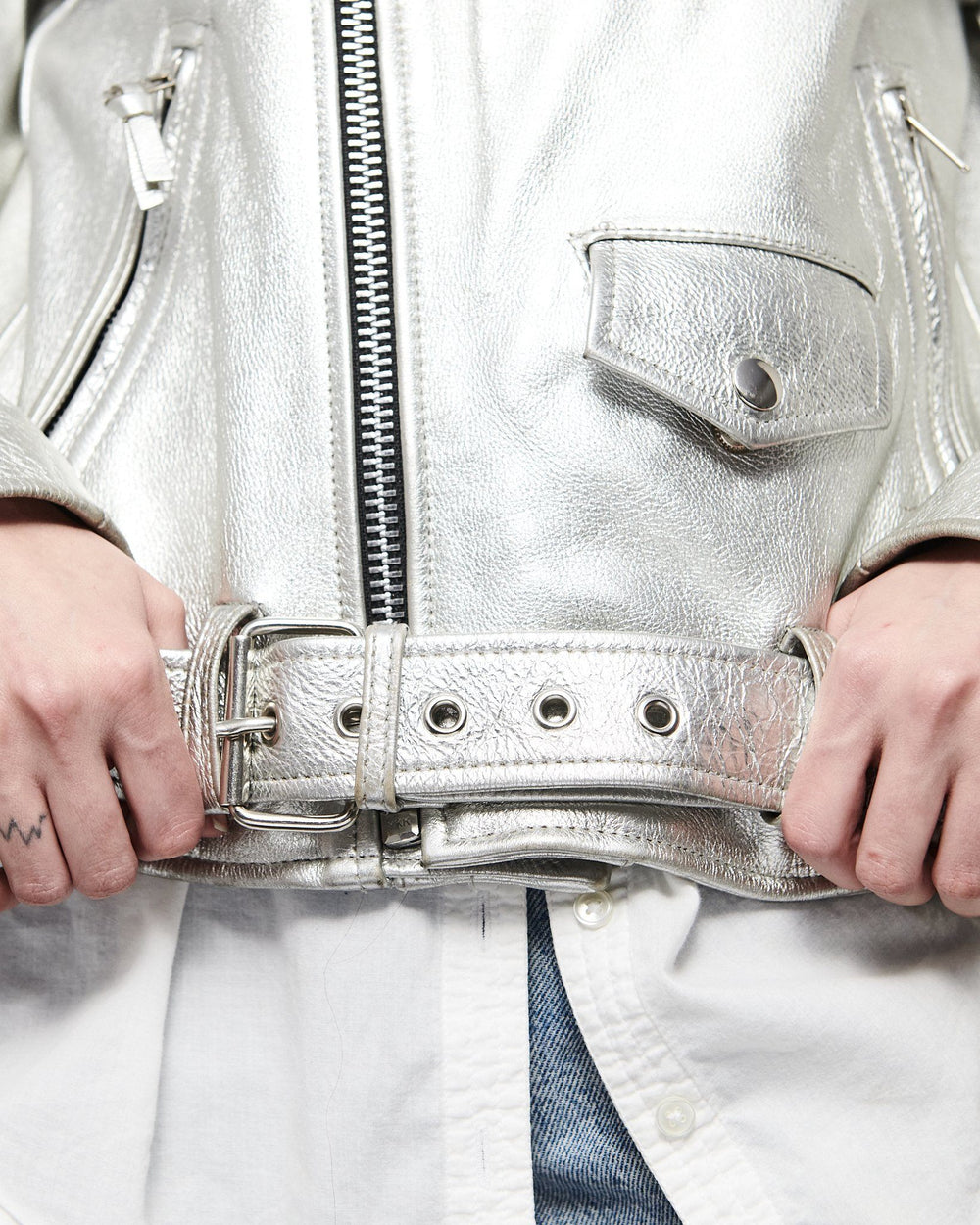 MODERN VICE METALLIC SILVER MOTO JACKET